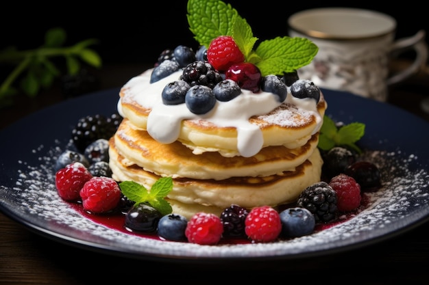 Pannenkoeken met zure room en verse bessen