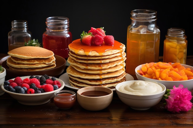 Pannenkoekenontbijtbeleg met diverse siropen