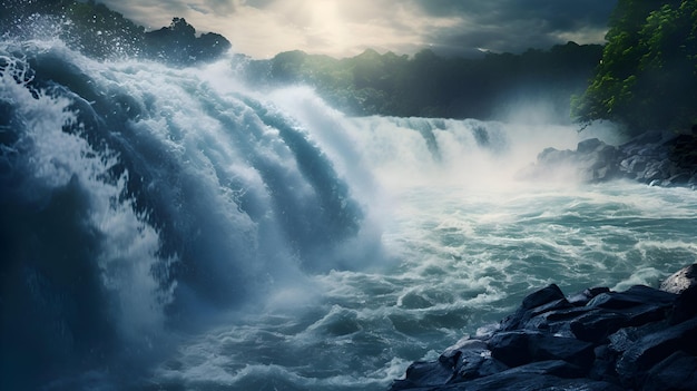 Panoraambeeld van een prachtige waterval in het tropische regenwoud