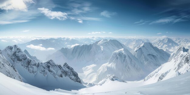 Panoraambeeld van het landschap van de sneeuwgebergte Generatieve AI