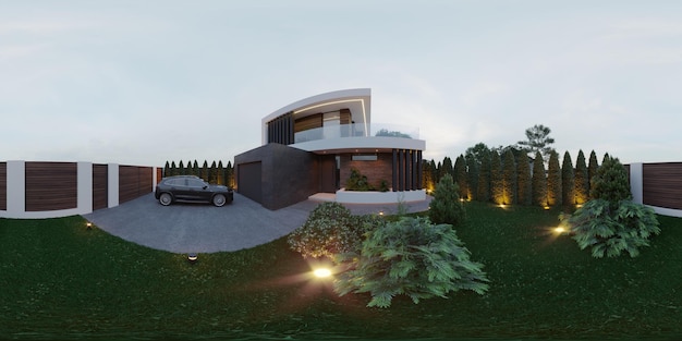 Панорама 360 современного дома. роскошная архитектура