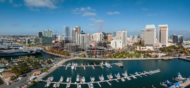 Panorama aerial view of San Diego skyline and Waterfront
