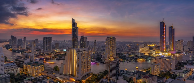 Panorama of Bangkok cityscape river side Modern building