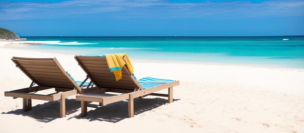 Panorama banner foto van een zonnebank op het strand Generatieve AI