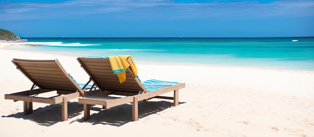 Panorama banner photo of sun lounger on the beach Generative AI