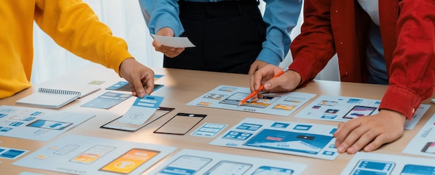 panorama banner of startup company employee planning on user interface synergic