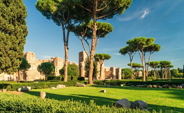 Photo panorama of baths of caracalla rome italy landscape of ancient roman ruins