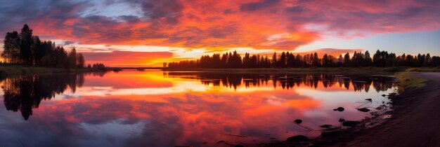 Foto panoramica di una bellissima alba sul lago