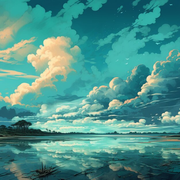 panorama blue sky illustration art