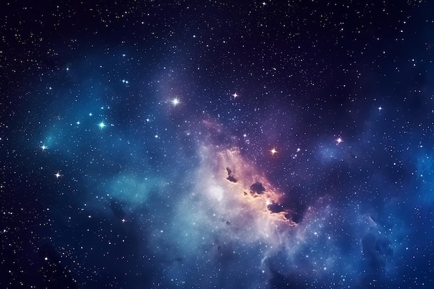 Panorama of Blue Sky in Outer Space with Nebula Stars Galaxy Background