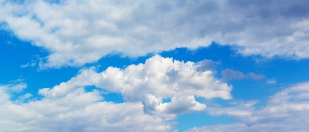 Panorama of blue sky with white clouds in sunny weather