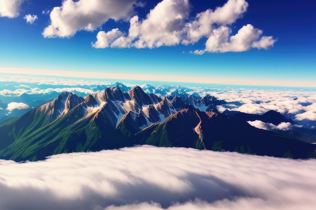 Panorama boven de wolken vanuit het vliegtuigvenster Generatieve AI