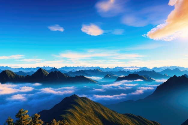 Panorama boven de wolken vanuit het vliegtuigvenster Generatieve AI