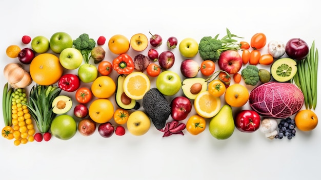 Panorama bright vegetables and fruits isolated