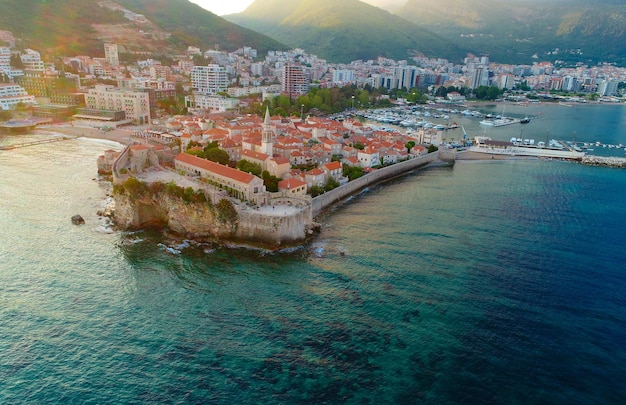 Panorama of Budva shot by a quadrocopter. Montenegro.