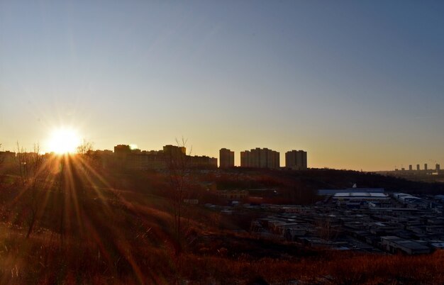 Panorama of city Nizhny Novgorod at dawn