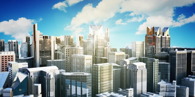 panorama cityscape modern highrise buildings panorama of the central part of the city 3d rendering on sky background