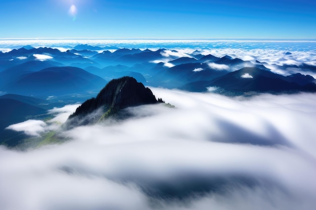 Panorama above the clouds from the airplane window Generative AI