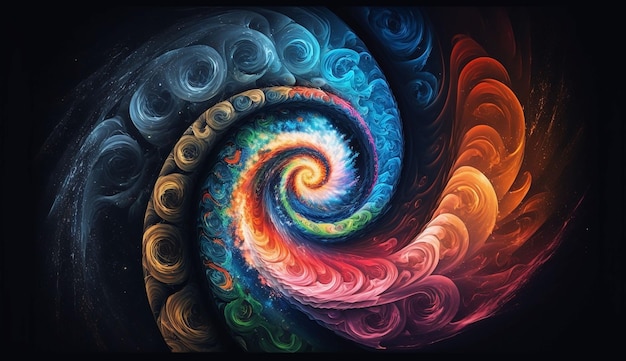 Panorama colorful swirl spiral vivid vortex over dark background design element for posters and banners generative ai