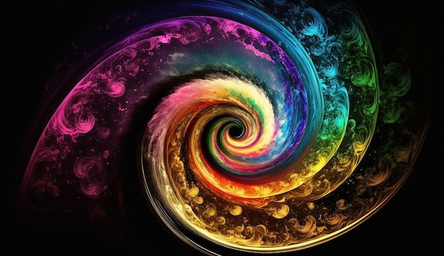 Panorama colorful swirl spiral vivid vortex over dark background design element for posters and banners generative ai