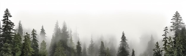 panorama of a coniferous forest in the mist of tree tops generative ai