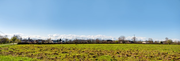 Panorama of countryside, french Pyrenees mountains