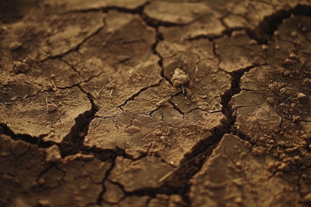 Photo panorama of cracked brown soil barren wasteland surface natural background with deep focus