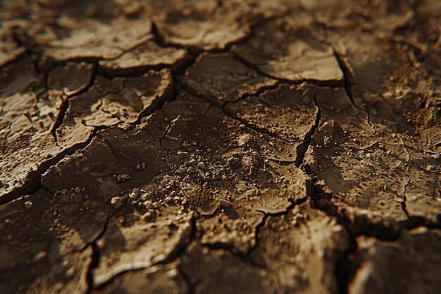 Photo panorama of cracked brown soil barren wasteland surface natural background with deep focus