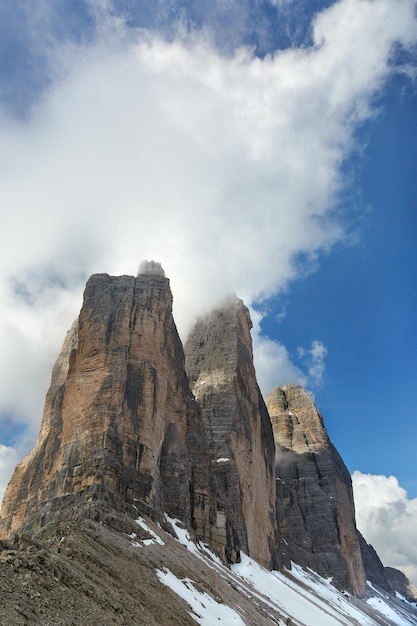 Panorama of the dolomite Alps Tre Cime di Lavaredo in Italy