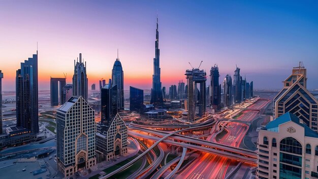 Panorama of down town dubai modern city at night