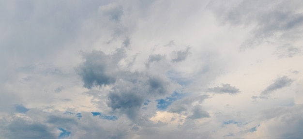 Panorama of the evening sky with gray rain clouds