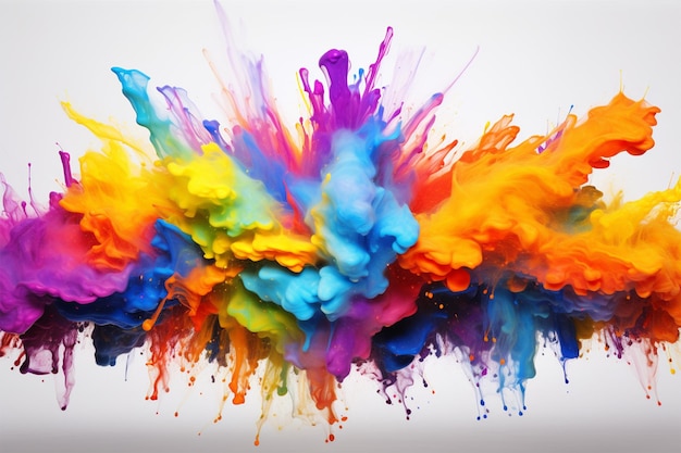 panorama exploding liquid paint in rainbow colors