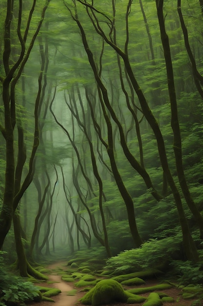 안개 숲의 파노라마 동화 안개 날에 무서운 숲 추운 안개 아침에 공포