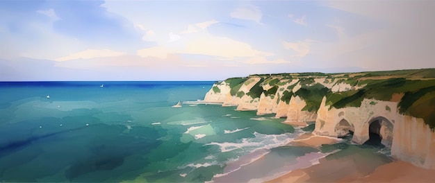 Panorama in France alabaster coast Normandy Landscape Beach Generative AI