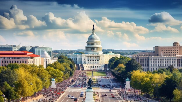 写真 ペンシルベニア通りとアメリカ合衆国議会議事堂の上からのパノラマ