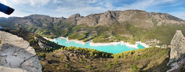 Panorama from the observation platform at the Blue Lake in the mountains