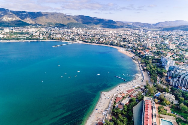Panorama of Gelendzhik resort from a drone The city of Gelendzhik on the shore of Gelendzhik Bay