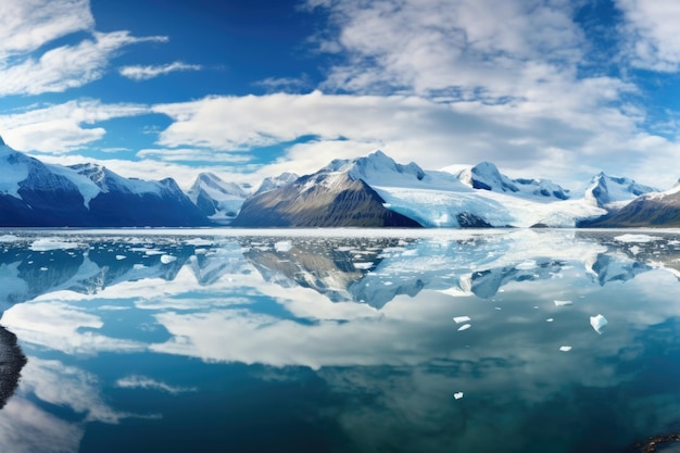 Panorama of a glacier and surrounding mountains