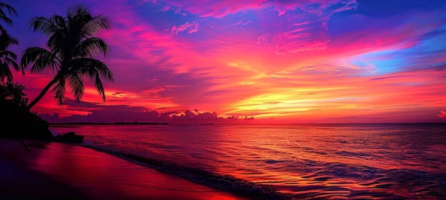 Panorama of a gorgeous colorful sunset at the sea AI Generative