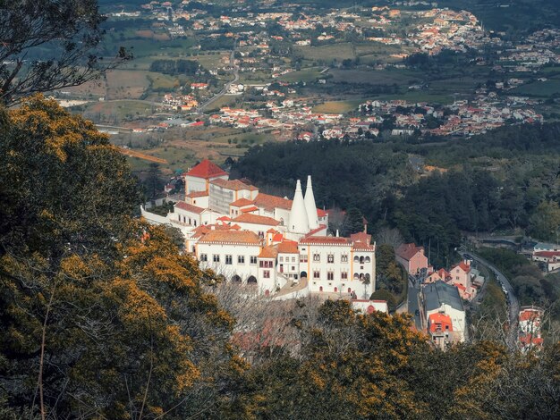 Panorama of the historic center of Sintra  with city castle