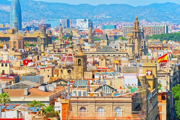 Photo panorama of the historical center of barcelona catalonia spain