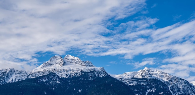 Panorama of huge mountains covered by snow british columbia canada