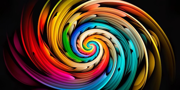 Panorama kleurrijke swirl spiraal levendige vortex over donkere achtergrond Design element voor posters en bannersGenerative AI