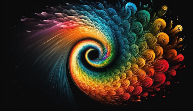 Panorama kleurrijke swirl spiraal levendige vortex over donkere achtergrond ontwerpelement voor posters en banners generatieve ai