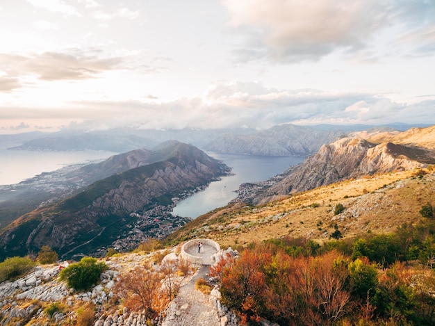 Panorama of the kotor bay beautiful view from mount lovcen montenegro