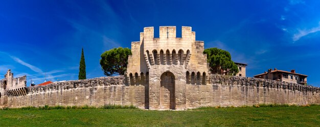 Panorama of medieval city walls of Avignon, Provence, southern France