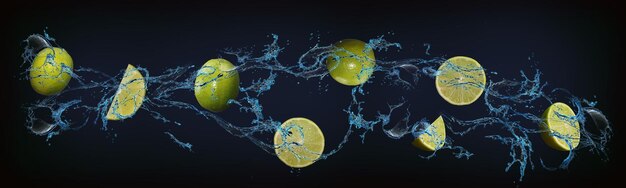 Foto panorama met fruit in water sappige limoenen zijn een krachtige energieboost voor de hele dag