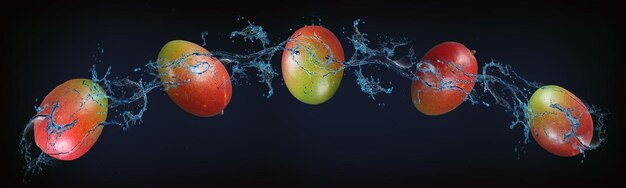 Panorama met fruit in water sappige mango vitamines en mineralen zijn een geschenk van de zon
