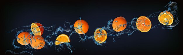 Panorama met fruit in water Sappige sinaasappels zijn een krachtige energieboost voor de hele dag