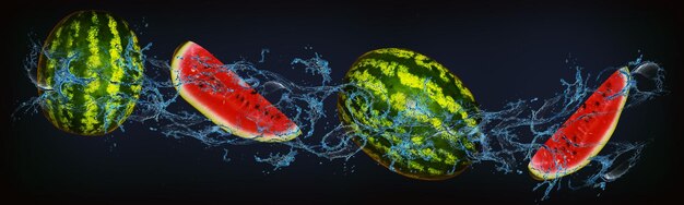 Panorama met fruit in water sappige watermeloenen zoet dessert voor de feesttafel